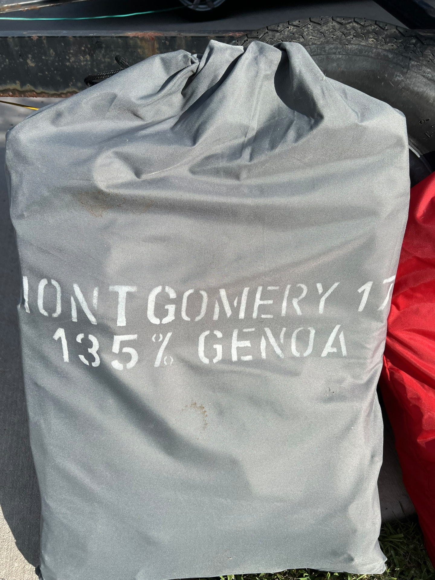 Montgomery 17 135% genoa in its sail bag